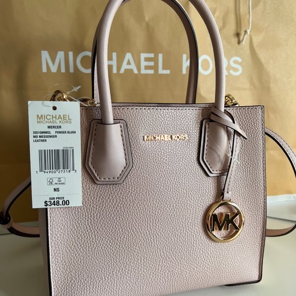 MICHAEL KORS Mercer Medium Pebbled Leather Crossbody Bag Pink - Picture 6 of 16